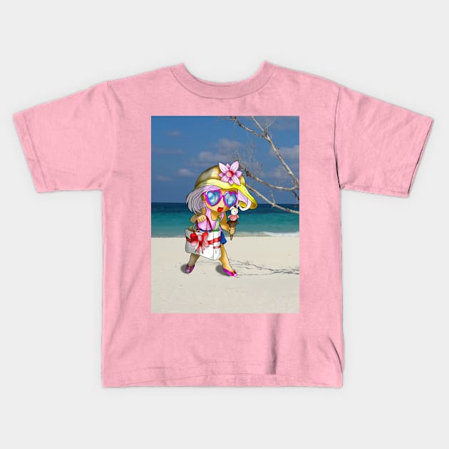 happy girl on a cuban beach Kids T-Shirt by cuisinecat